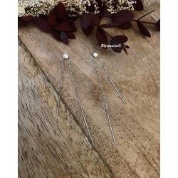 Boucles D'oreilles Chaînettes Pendantes ZIRCONIUM Argent Massif 925 Rhodié