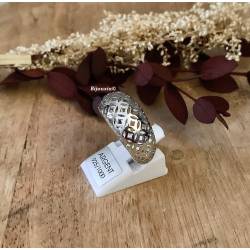 Bague jonc bombée ajourée dentelée en argent massif rhodié 925 T50 à 60