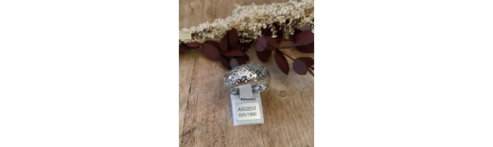 Bague jonc bombée ajourée dentelée en argent massif rhodié 925 T50 à 60