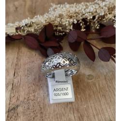 Bague jonc bombée ajourée dentelée en argent massif rhodié 925 T50 à 60