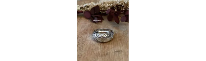 Bague jonc bombée ajourée dentelée en argent massif rhodié 925 T50 à 60