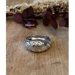 Bague jonc bombée ajourée dentelée en argent massif rhodié 925 T50 à 60
