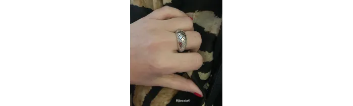 Bague jonc bombée ajourée dentelée en argent massif rhodié 925 T50 à 60