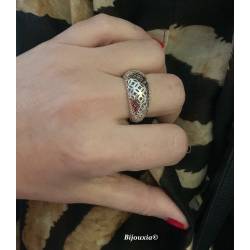 Bague jonc bombée ajourée dentelée en argent massif rhodié 925 T50 à 60
