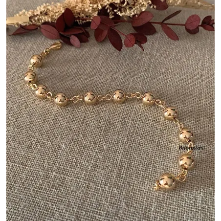 Bracelet Boules 8mm Plaqué Or 18 Carats - Bijou Femme élégant - Neuf Avec étiquettes