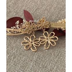 Boucles D'oreilles double fleurs ajourées pendantes En Plaqué Or 18 Carats