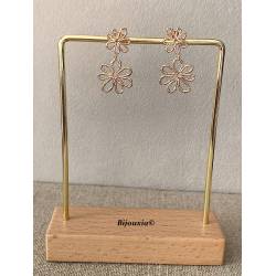 Boucles D'oreilles double fleurs ajourées pendantes En Plaqué Or 18 Carats