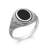 Bague Chevalière Taille 62 Homme Cabochon Agate Noire Argent 925 Vieilli