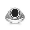 Bague Chevalière Taille 62 Homme Cabochon Agate Noire Argent 925 Vieilli