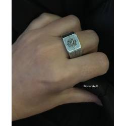 Bague Chevalière Taille 62 Homme Symbole Boussole En Argent Vieilli