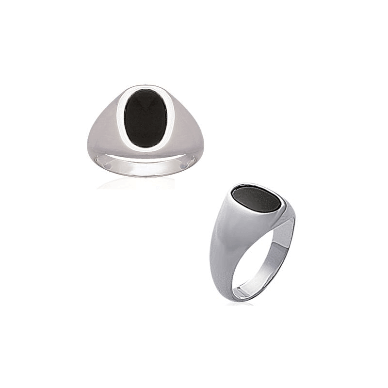 Chevalière TAILLE 52 En Argent Massif 925/000 Et Cabochon Onyx Ovale