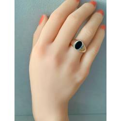 Chevalière TAILLE 54 En Argent Massif 925/000 Et Cabochon Onyx Ovale