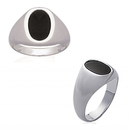 Chevalière TAILLE 54 En Argent Massif 925/000 Et Cabochon Onyx Ovale