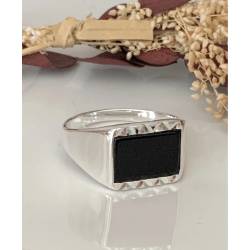 Bague Chevalière Taille 66 Argent Massif 925/1000 et Onyx Poinçonné
