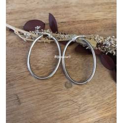 Boucles D'oreilles Créoles Ovales En Argent Massif 925/1000 Rhodié