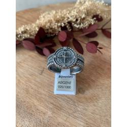 Bague Homme Symbole Boussole En Argent Vieilli Tailles 58 à 66