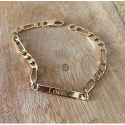 Bracelet Identité Gravure Figaro 1-3 Plaqué or 18 Carats Bijoux Mixte