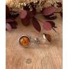 Boucles d'oreilles Puces 8MM Pierre Ambre Contour Argent Massif Rhodié