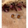 Boucles d'oreilles Puces 8MM Pierre Ambre Contour Argent Massif Rhodié