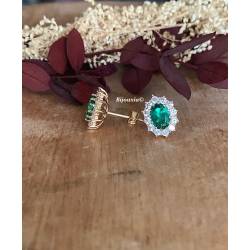 Boucles D'oreilles Marquise Émeraude Zirconium Plaqué Or 18 CARATS 750/1000