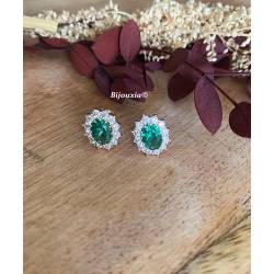 Boucles D'oreilles Marquise Émeraude Zirconium Plaqué Or 18 CARATS 750/1000