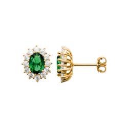 Boucles D'oreilles Marquise Émeraude Zirconium Plaqué Or 18 CARATS 750/1000