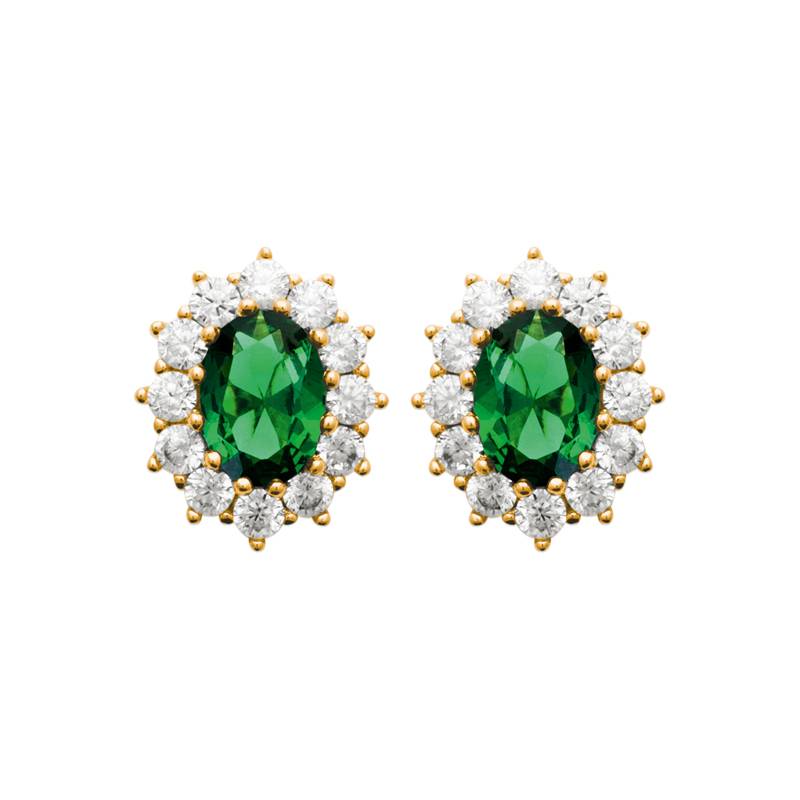 Boucles D'oreilles Marquise Émeraude Zirconium Plaqué Or 18 CARATS 750/1000