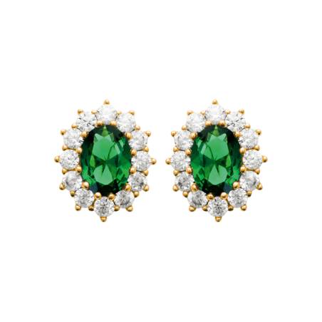 Boucles D'oreilles Marquise Émeraude Zirconium Plaqué Or 18 CARATS 750/1000