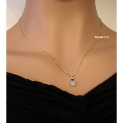 Collier Pendentif Orné de Pierres Naturelles Agate Bleu en Plaqué or 18 Carats