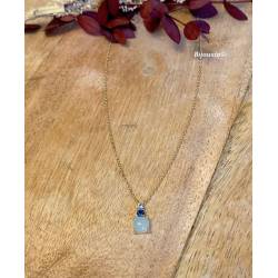 Collier Pendentif Orné de Pierres Naturelles Agate Bleu en Plaqué or 18 Carats