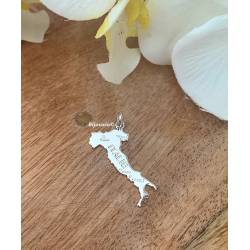 Pendentif Carte Italie En Argent Massif 925/1000