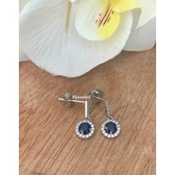 Boucles D'oreilles pendantes CZ Saphir Zirconium Argent 925/1000 Bijoux Femme