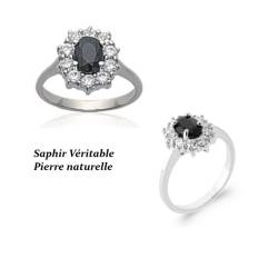 Bague Fleur Marquise Saphir Naturel Et Zirconium En Argent Massif 925 Rhodié T48 à 68