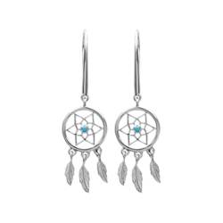 Boucles D'oreilles Pendantes Attrape Rêve Pierre Argent Massif 925/000