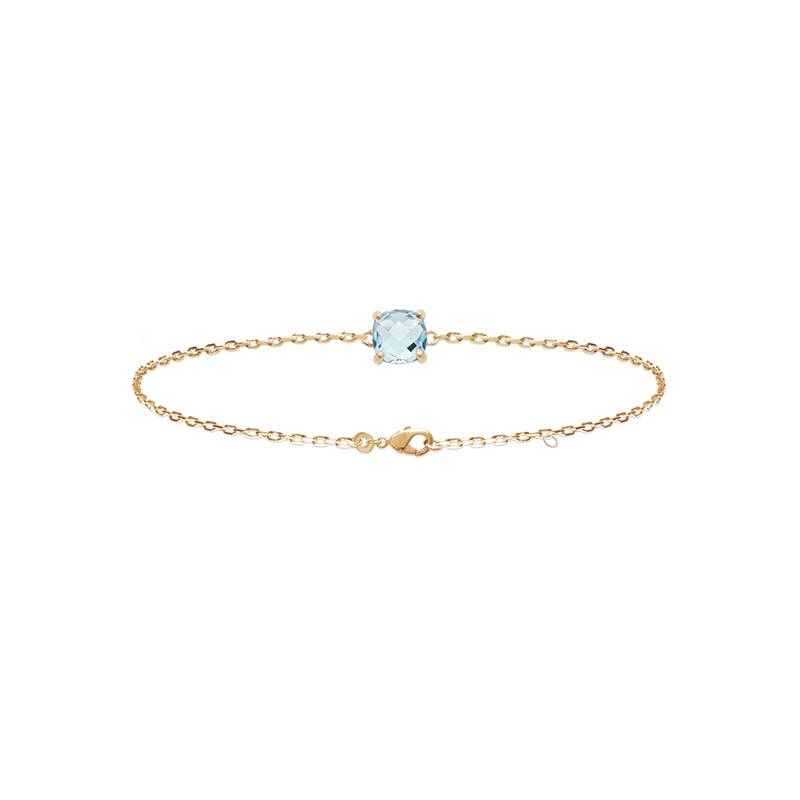 Bracelet Cristal Sertie 4 Griffes Aigue Marine Plaqué or 18 Carats