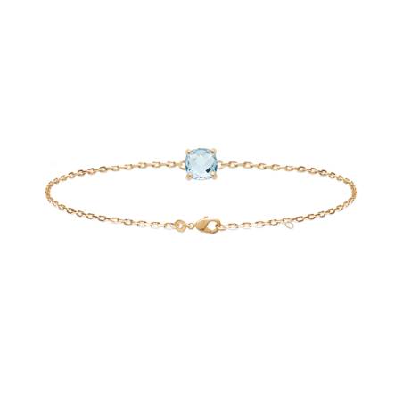 Bracelet Cristal Sertie 4 Griffes Aigue Marine Plaqué or 18 Carats