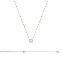 Bracelet Cristal Sertie 4 Griffes Aigue Marine Plaqué or 18 Carats