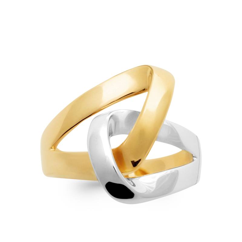 Bague Bicolore Géométrique Plaqué or 18 Carats 750/1000 Tailles 52 à 62