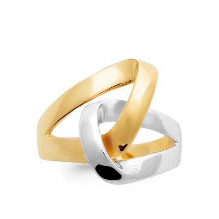 Bague Bicolore Géométrique Plaqué or 18 Carats 750/1000 Tailles 52 à 62