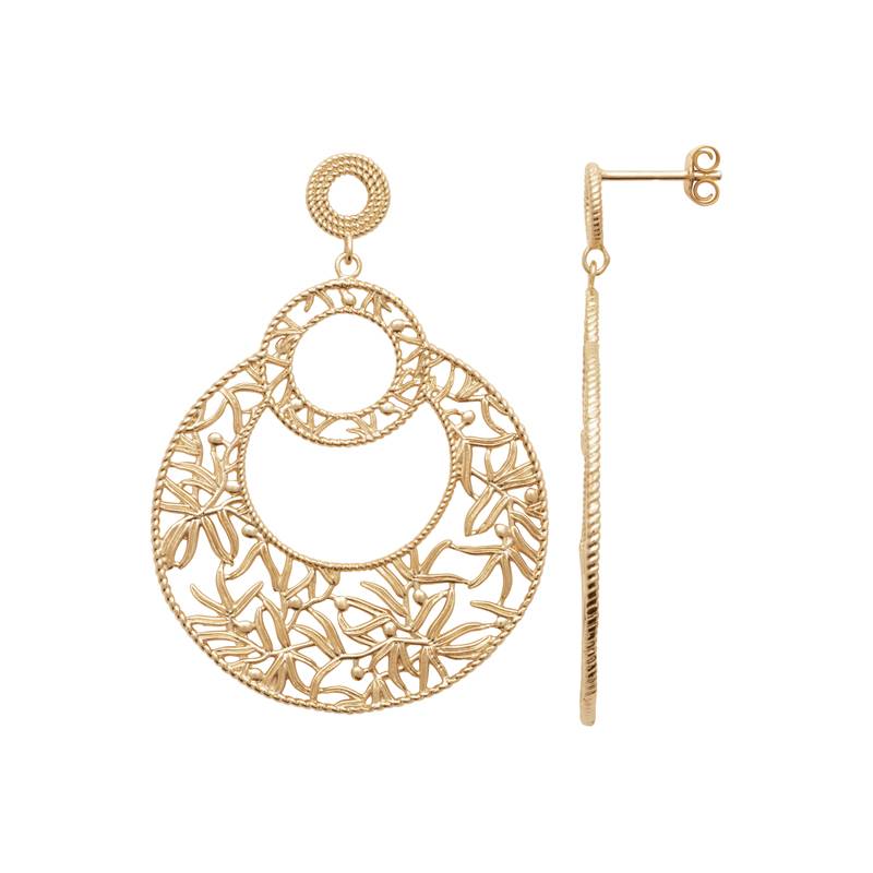 Boucles d'oreilles pendantes motifs ajourés en plaqué or 18 Carats 750/000