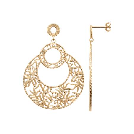 Boucles d'oreilles pendantes motifs ajourés en plaqué or 18 Carats 750/000