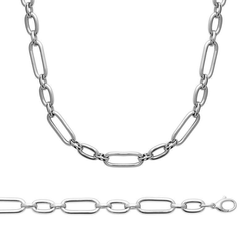 Bracelet 20CM Larges Maillons Forçat Alternés En Argent Massif 925/1000 Rhodié