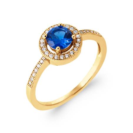 Bague Solitaire Pierre Bleu Zirconium Saphir Plaqué Or 750/000 Tailles 50 à 60
