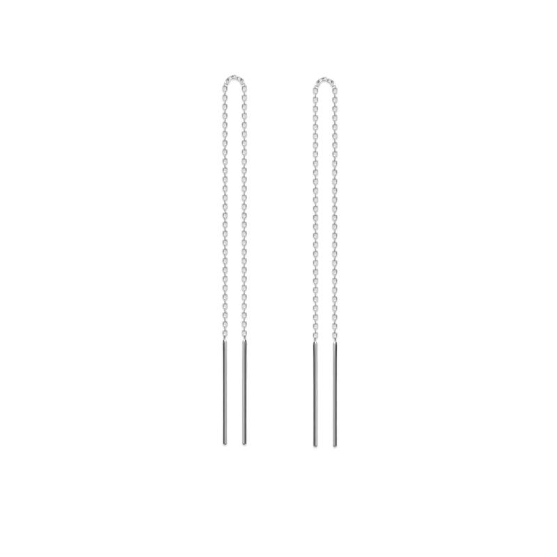 Boucles D'oreilles Chaîne Traversante 7CM En Argent 925/000 Rhodié