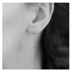 Boucles D'oreilles Chaîne Traversante 7CM En Argent 925/000 Rhodié