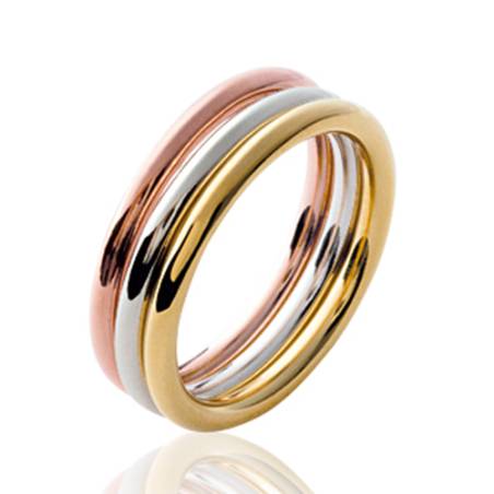 Bague Triples Assemblage Plaqué or Jaune Rose 18 CARATS et Argent 925/1000