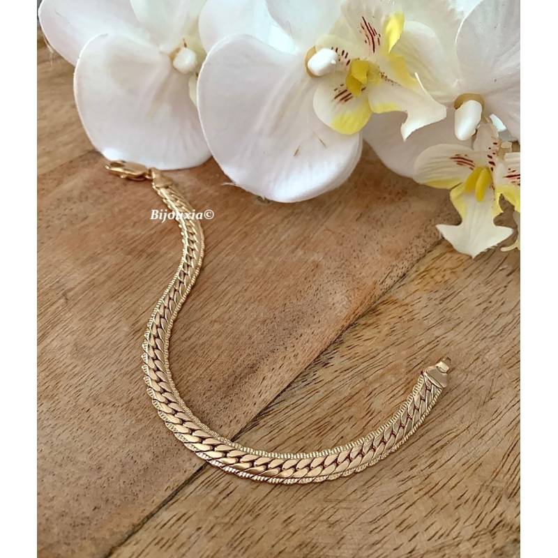 Bracelet Maille Anglaise 18CM X 6 MM Plaqué Or 18 Carats 750/000