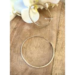 Créoles 6 CM Contour Strié En Plaqué Or 18 Carats 750/1000