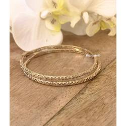 Créoles 6 CM Contour Strié En Plaqué Or 18 Carats 750/1000