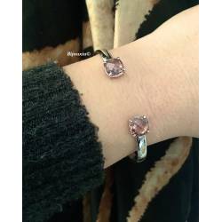 Bracelet Jonc Ouvert Pierre Couleur Rose Argent Massif 925/1000 Rhodié